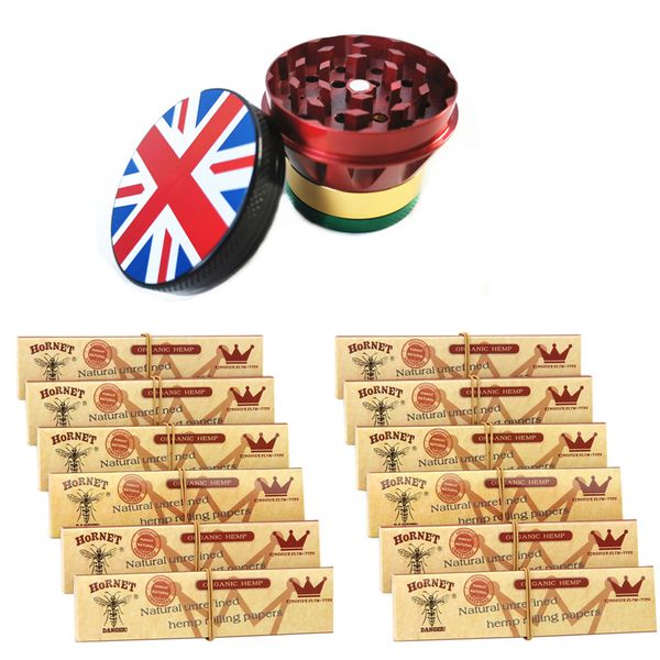 Rolling Paper For Weed With Tips Hemp -12 Pack + Weed Grinder - Union Jack