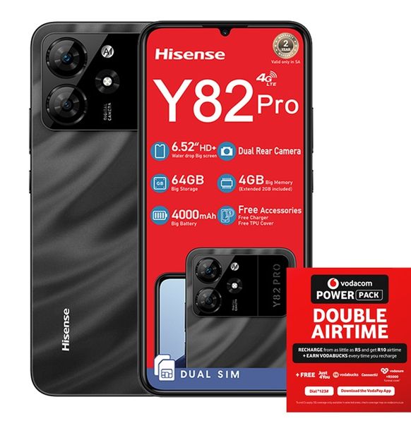 Hisense Y82 Pro 64GB Dual Sim - Black (NL) + Vodacom SIM Card Pack