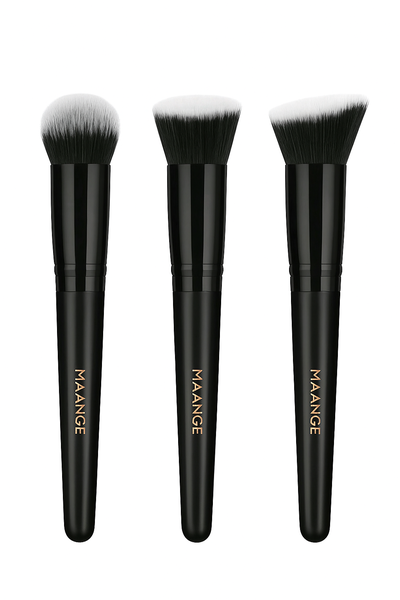 MAANGE 3 Piece Black Makeup Brush Set - Foundation and Powder Brushes