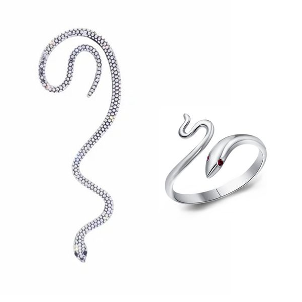 925 Sterling Silver Ring Snake Ring For Women + Snake Cuff Earrings