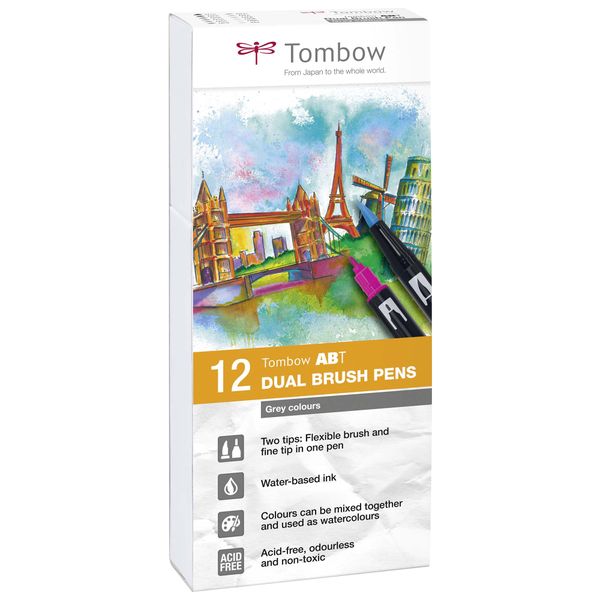 Tombow ABT Dual Brush Pens - Grey Colours - 12 pack