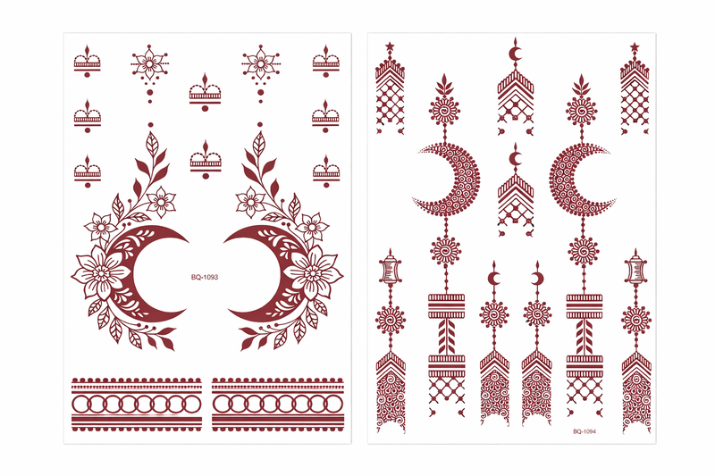 2-Sheet Crescent Moon &amp; Floral Temporary Henna Tattoo Set