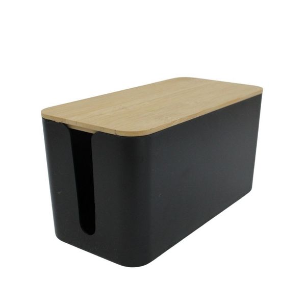 Cable Cord Concealing Box with Bamboo Lid - Black