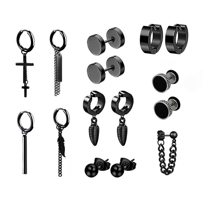 Jacaranda 15Piece Black Stainless Steel Piercing Jewelry Set For Men ...