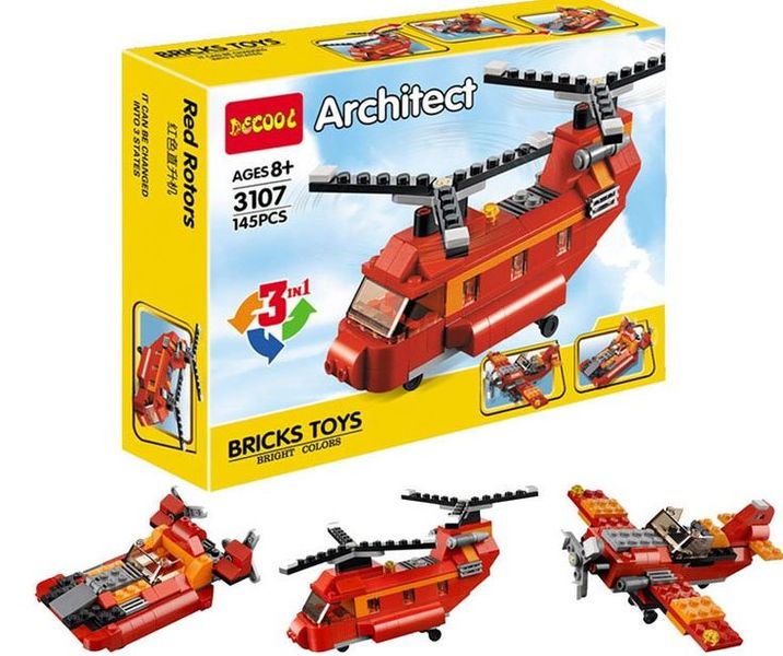 DeCool Architect 3-1 Helicopter, Plane and Boat 145 Piece Brick Toy