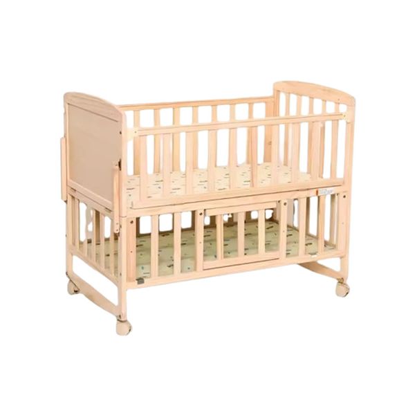 Multi-Functional Double-Layer 4-Wheel with Swing Wood Baby Crib Cot