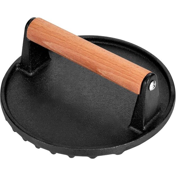 Cast Iron With Wooden Handle, Round Meat Patty Press