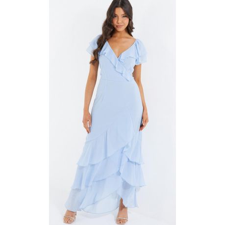 Quiz Ladies - Light Blue Chiffon Frill Maxi Dress - Daily Sale Shop