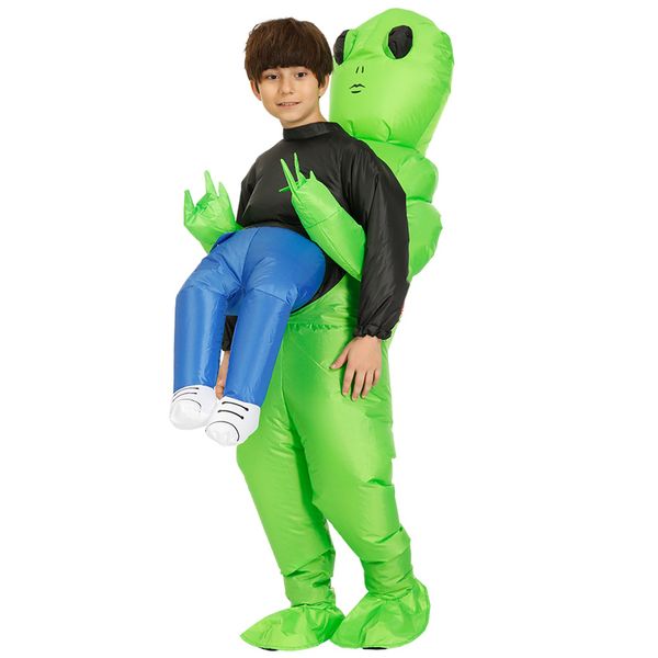 Green Alien Carrying Human Costume Inflatable Funny Blow-Up Suit Cosplay