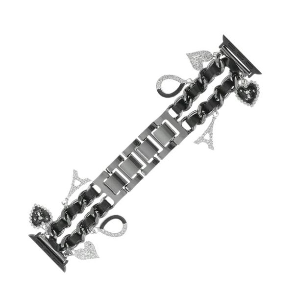 Cuban Chain-linked Watch Strap with Charms - Black