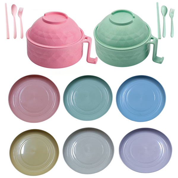 14 Pack Ramen Noodle Bowl &amp; Plates Set, Instant Microwave Bowl, Portable