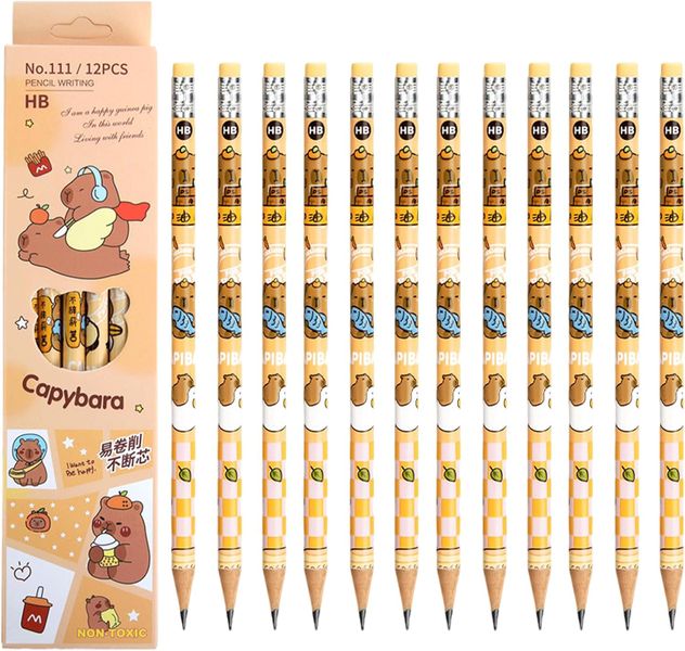 12 Pack Capybara Pencils, Wooden HB Pencil Set for School and Office
