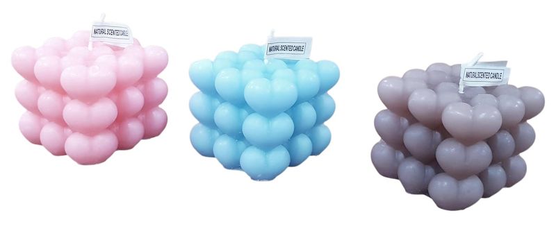 3 x Candles Set - Heart Bubble Cube - Raspberry Vanilla Scented