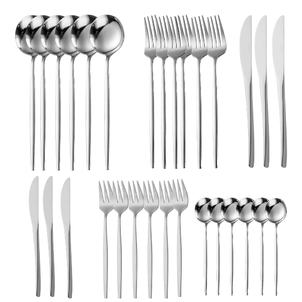 30-Piece Stainless Steel Modern Cutlery Flatware Set - Silver