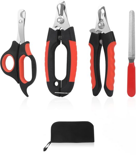 Dog Nail Clippers Trimmer Set with Safety Guard, Stainless Steel Blades