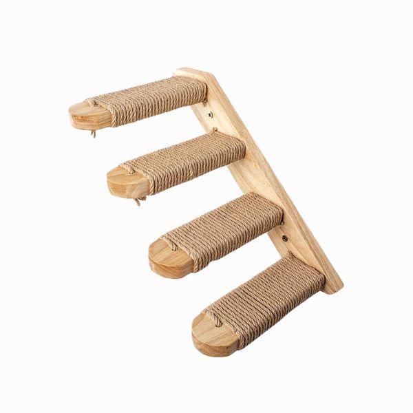 Cat Climbing Shelf Wall Mounted Four Step Cat Stairway with Jute Scratching