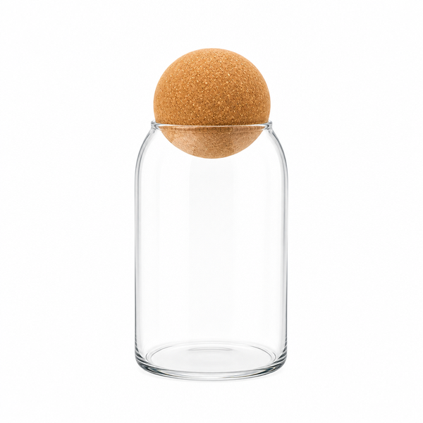Premium Glass Storage Jar with Cork Ball Lid - Modern Kitchen Canister