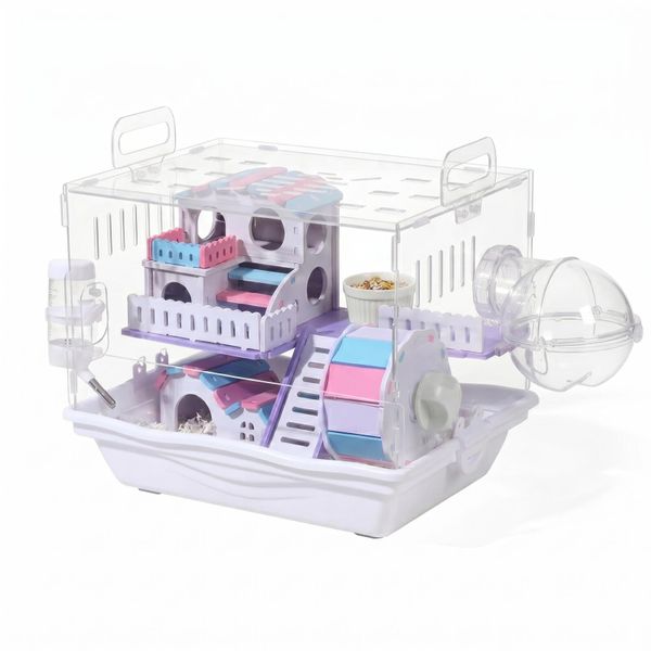 2-Tier Acrylic Hamster Cage with Wheel and Accessories