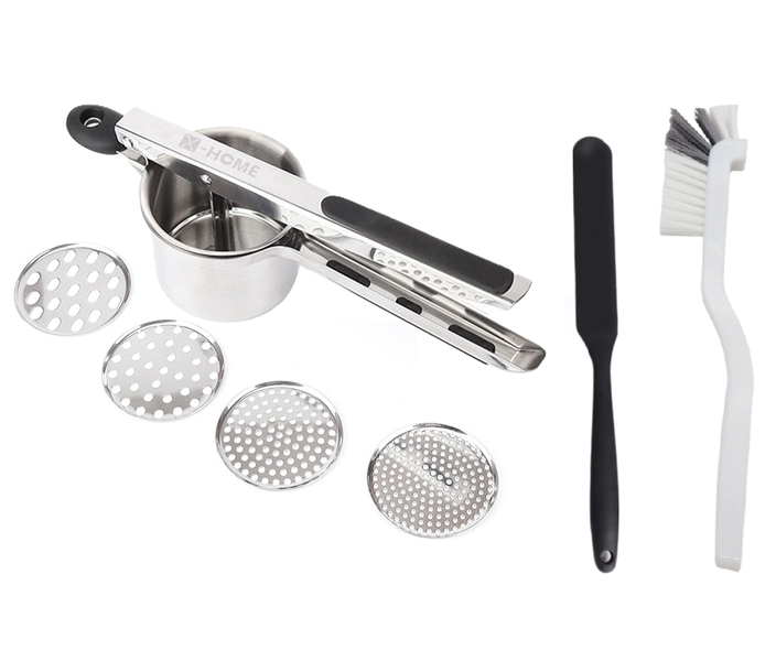 X-HOME Heavy Duty Food Press Potato Masher-With 4 Interchangeable Plates