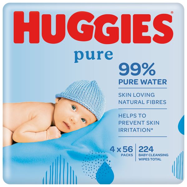 Huggies Pure Baby Wipes - 4s Value Pack - 224 Wipes