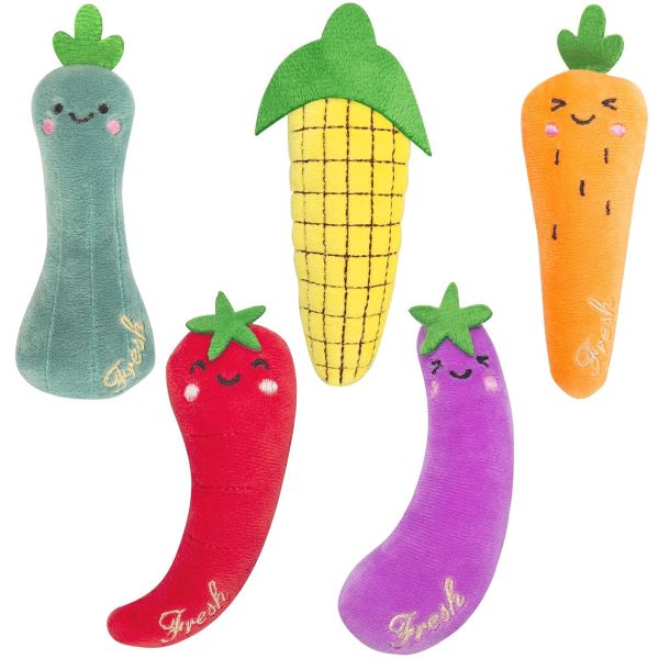 Catnip Cat Toys 5-Pack, Vegetable Shapes-Kitty Kicker Chew Toys with Catnip
