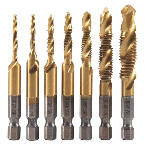 7Pcs Hex Shank Titanium Combination Drill And Tap Set Metric Thread