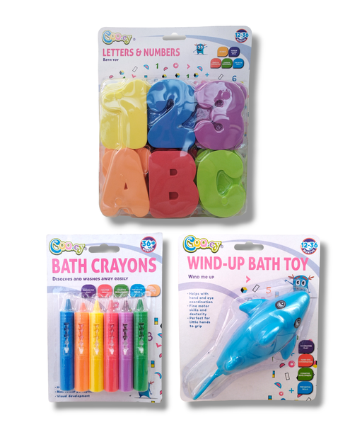 Cooey Baby Bath Set - Letters &amp; Numbers, Bath Crayons, Wind-up Shark