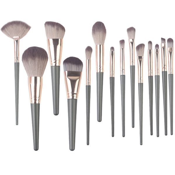 14 Piece Ultra Soft Bristle Makeup Brush Set - Green