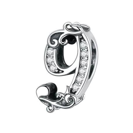 925 Sterling Silver Number 9 Vintage Charm With Zirconia Stones - Silver Image