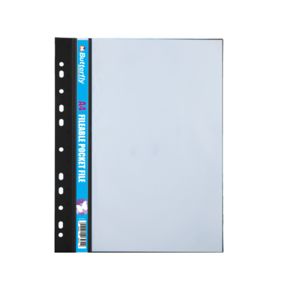 Butterfly Fileable Pocket File - Solid Cover 10 Page - Black (Pack Of 5)
