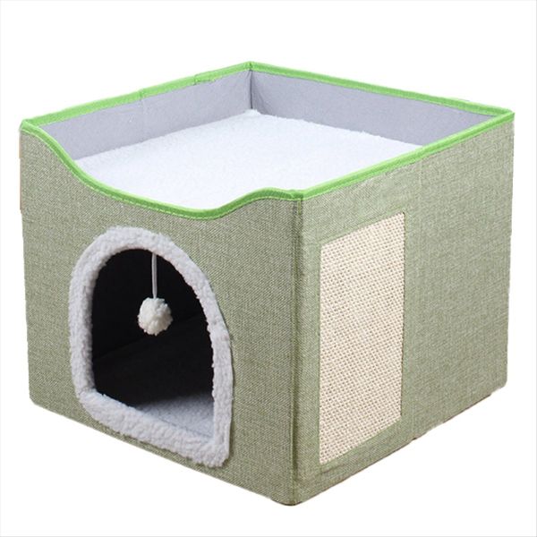 Large Cat Bed with Ball Hanging and Scratch Pad Foldable Cat Beds a