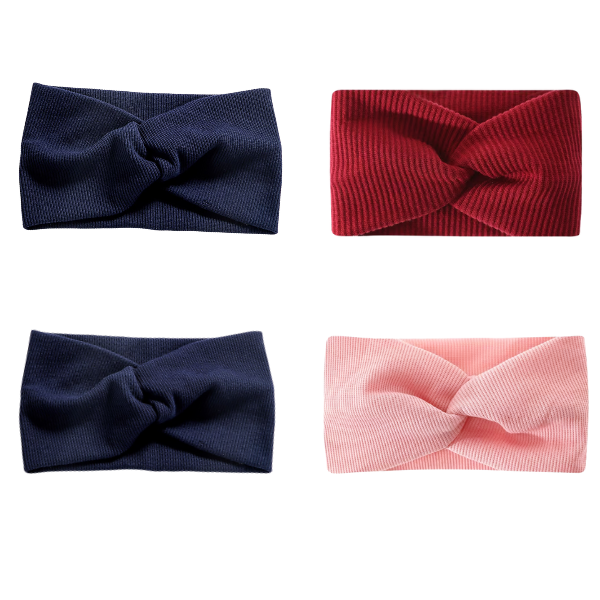 Premium Knotted Headband 4-Pack - Navy Blue, Red, Pink