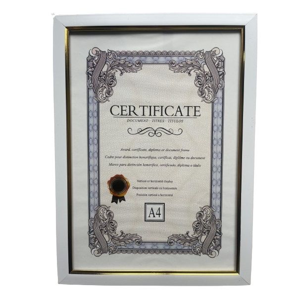 A4 White and Gold Picture Frame for Photo and School Certificate Shop