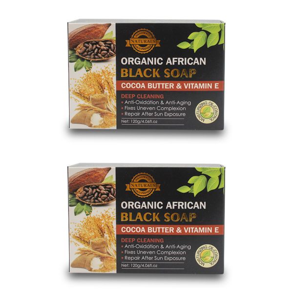 2 Pack Vitamin E and Cocoa Butter Black Soap Deep Skin Cleaning 2x120G