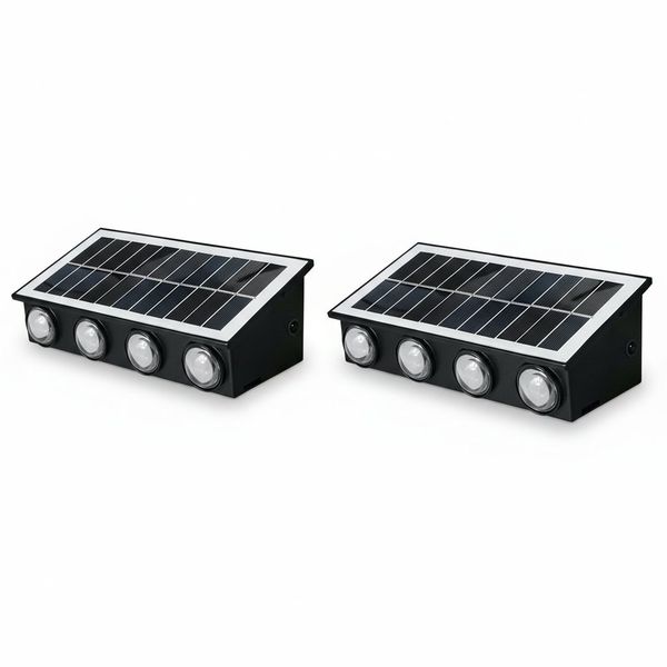 2-Pack Solar LED Wall Lamp : 8-Head Outdoor IP65 Fence Garden Light