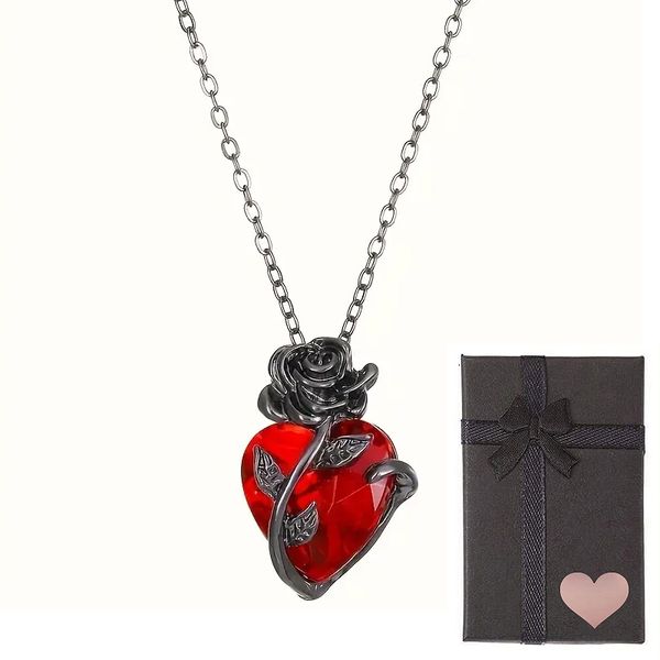 Red Heart and Rose Women's Pendant Necklace