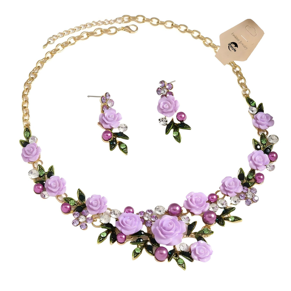 IPSTYLE Flower Leaf Necklace Earring Jewelry