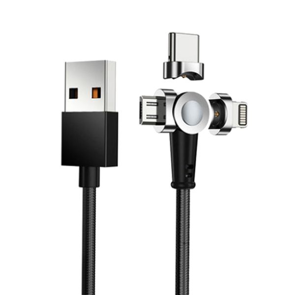 180° Magnetic Charger Head Data Line For Apple/Android/Type-C - Black