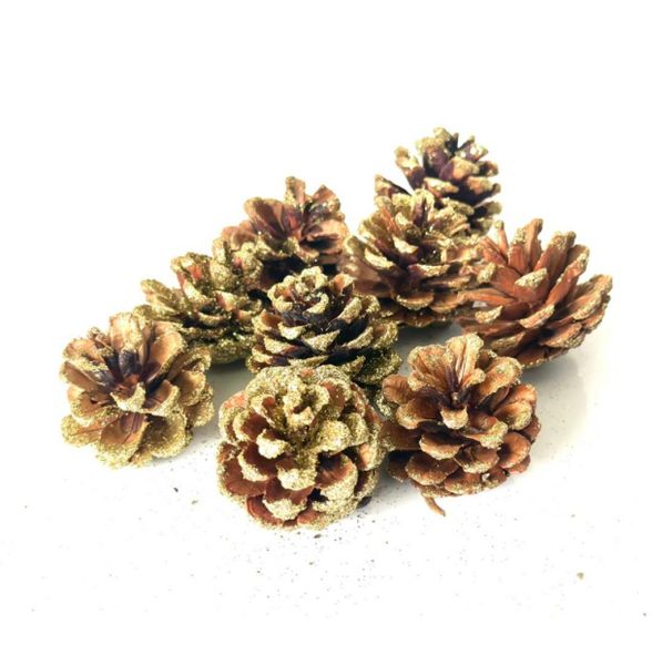 2 XArtificial Pine Cones 9 p/pkt Gold