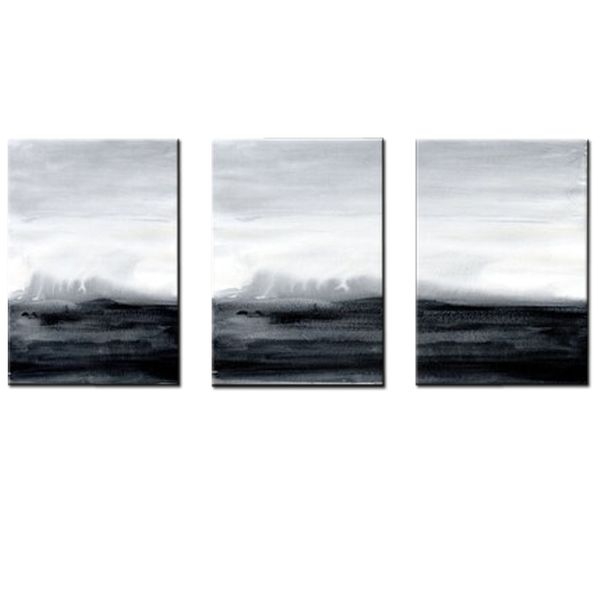 Canvas-Art-3 Pieces Black &amp; White Open Ocean Landscape Abstract Wall Art