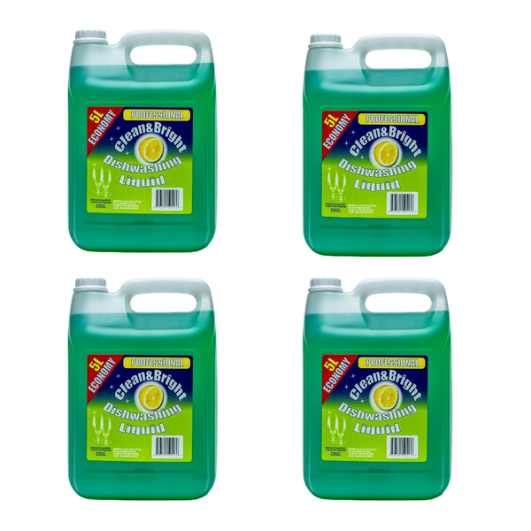 Clean &amp; Bright Professional Dishwashing Liquid Lemon 4 x 5L Bulk Pack