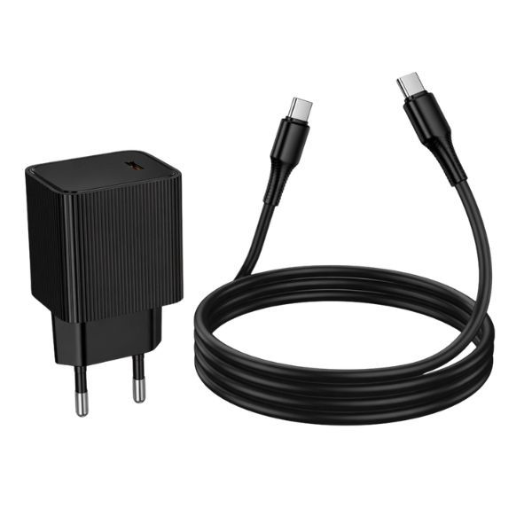20W PD USB-C Fast Charger with Digital Display + C to C Cable EU Plug