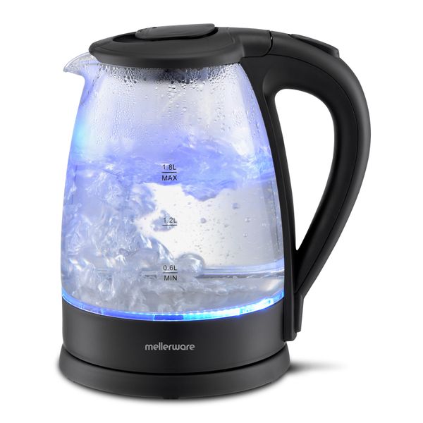 Mellerware Kettle 360 Degree Cordless Glass Black 1.8L 2200W "Storm