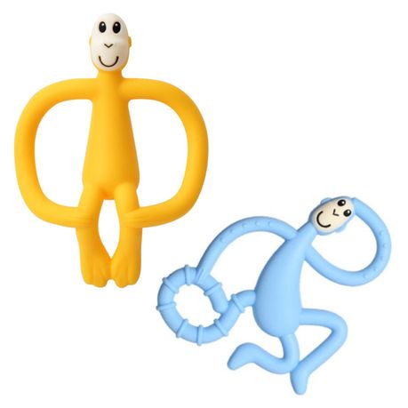 Teether Monkey silicone 2 Set Blue/Yellow