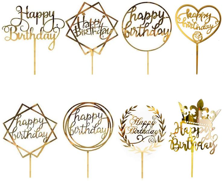 8 Pack Happy Birthday Cake Topper