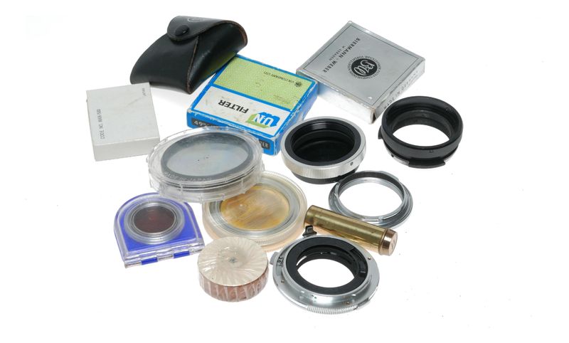 Vintage camera filters and pouch and adapters accessories