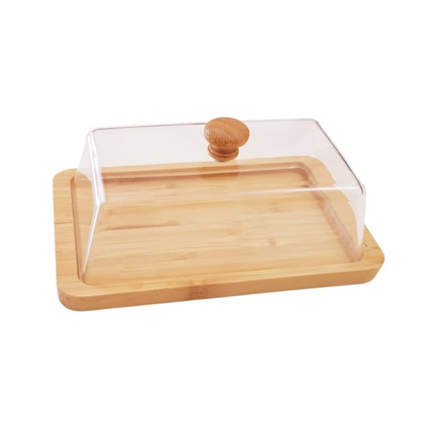 Butter Dish 18x11.5cm Acrylic Dome With Bamboo Base &amp; Knob