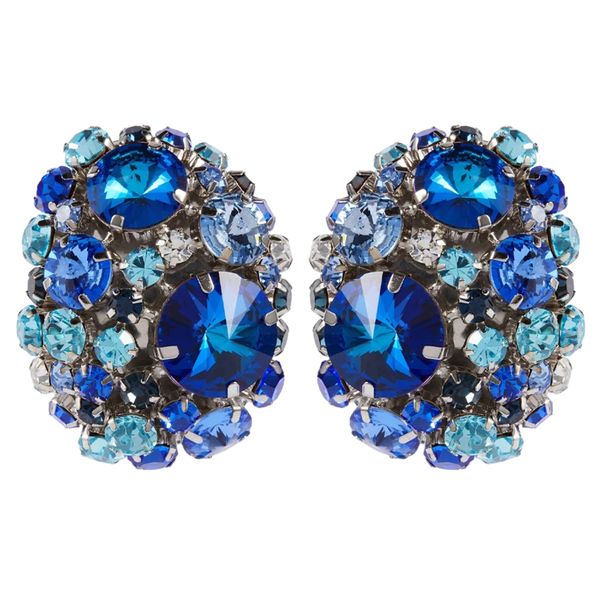 (1 Pair) Exaggerated Blue Rhinestone Earrings image