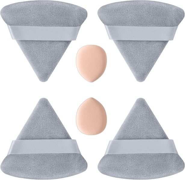 4 Triangle Powder Puff &amp; 2 Mini Makeup Sponge Pads,for Pressed/Loose Powder