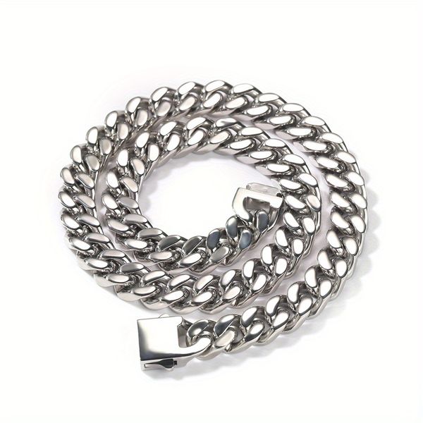 Shiny Steel Necklace with a Hip Hop Style, Featuring a Cuban Chain -7mm